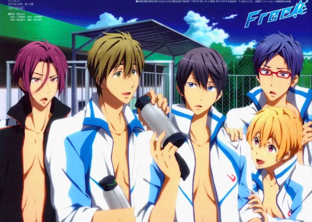 Para perenang Iwatobi yang bersemangat Karakter-karakter utama Iwatobi Swim Club