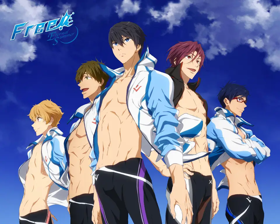 Latihan Keras di Kolam Renang Adegan berenang di kolam renang Iwatobi Swim Club