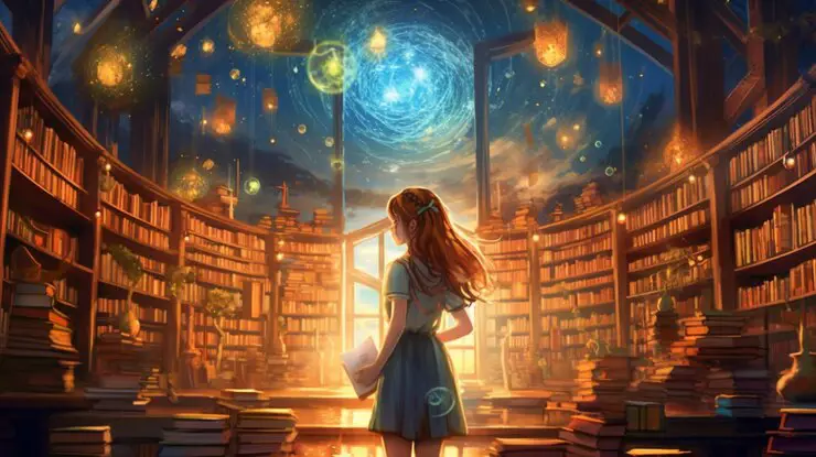 Menikmati Anime di Perpustakaan Gambar orang menonton anime di perpustakaan