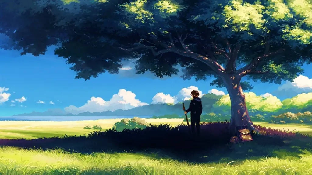 Referensi Menggambar: Pemandangan Anime Gambar pemandangan anime kompleks yang dapat dijadikan referensi