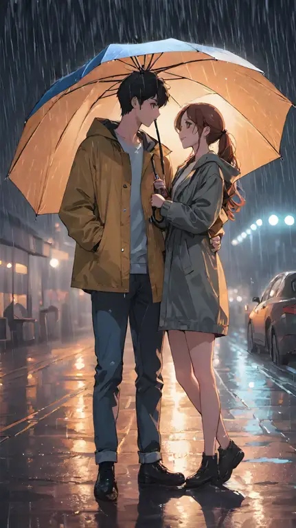 Foto anime romantis di alam terbuka Pasangan anime sedang menikmati pemandangan alam yang indah