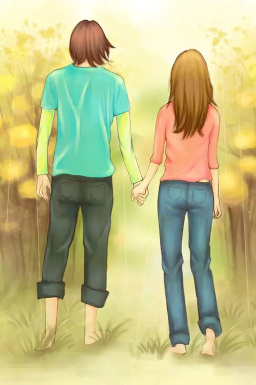 Simbol cinta dan kasih sayang Pasangan anime bergandengan tangan